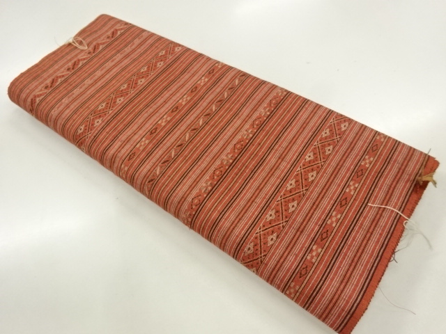 アンティーク　手織り紬縞模様織出し着尺反物